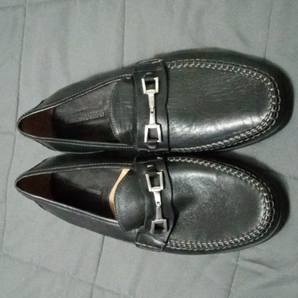 Johnston & Murphy Black Sheepskin Leather Loafers Silver Accent Men's 11 M